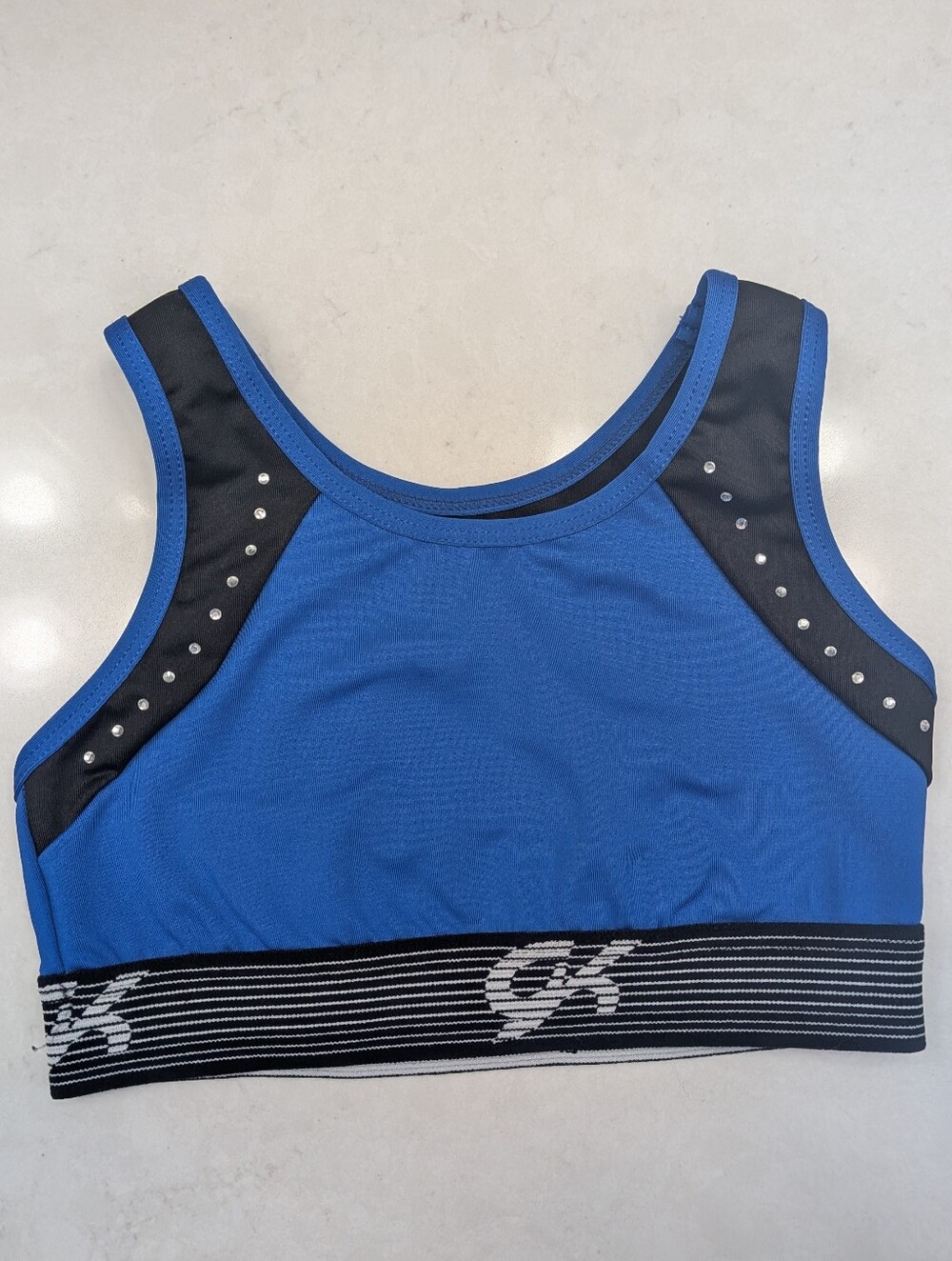 GK Blue & Black Rhinestone Cutout Back Crop Top - Size Child Large (CL)